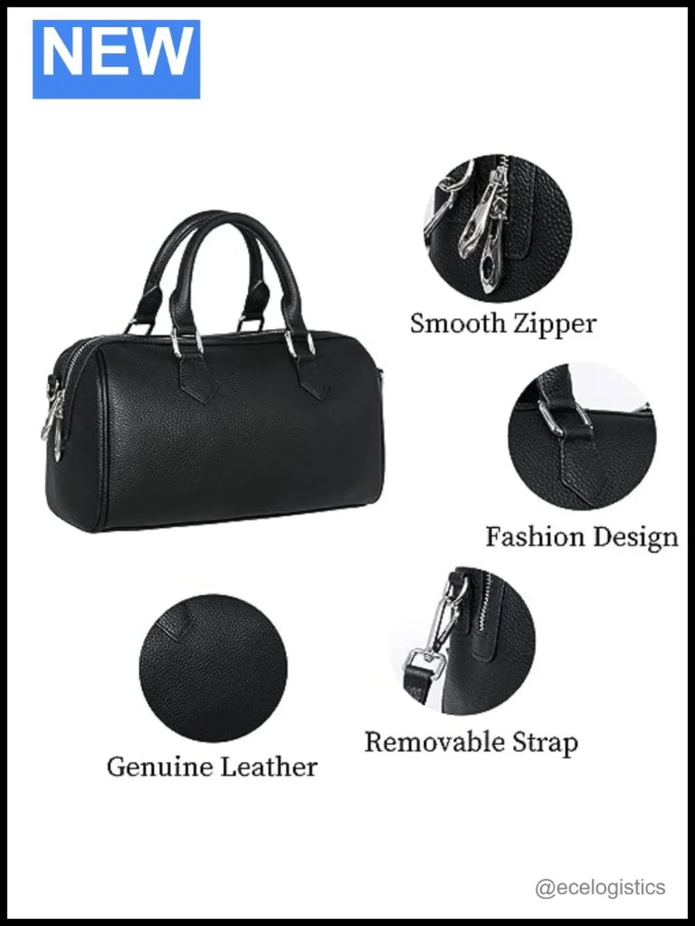 Genuine Leather Crossbody Satchel Handbag with Removable Strap